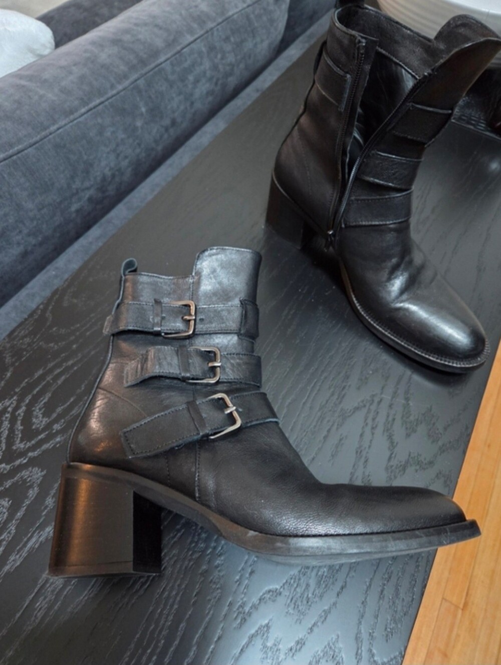 Classic Black Leather Strap Ankle Booties